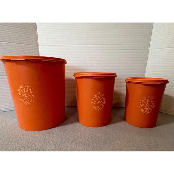 Set-3 Vintage Tupperware Nesting Canisters wLids Harvest Orange Read Description - Picture 1 of 16
